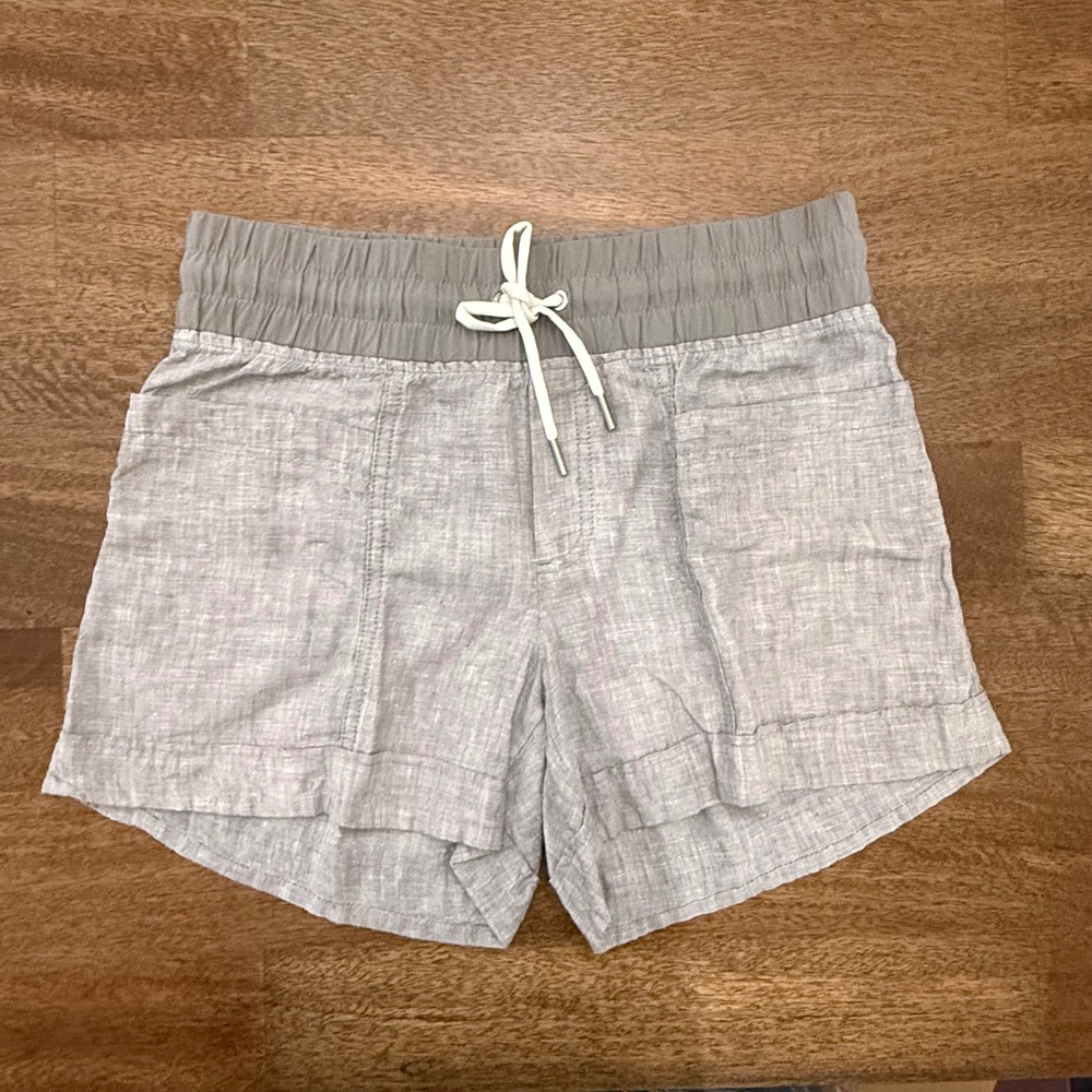 Athleta Womens Gray Linen Cabo Drawstring Elastic Waist Casual Shorts Size 2